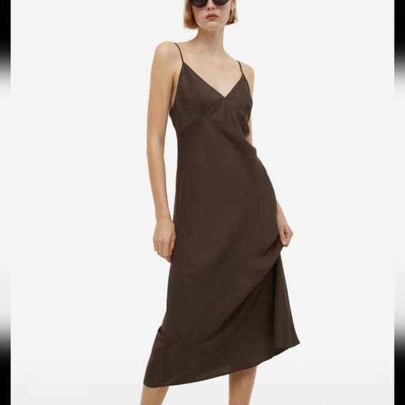 Chocolate brown slip satin dress - Picture 2 of 3